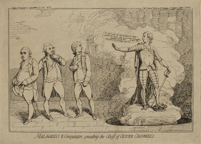 Malagrida and Conspirators, Consulting the Ghost of Oliver Cromwell by James Gillray