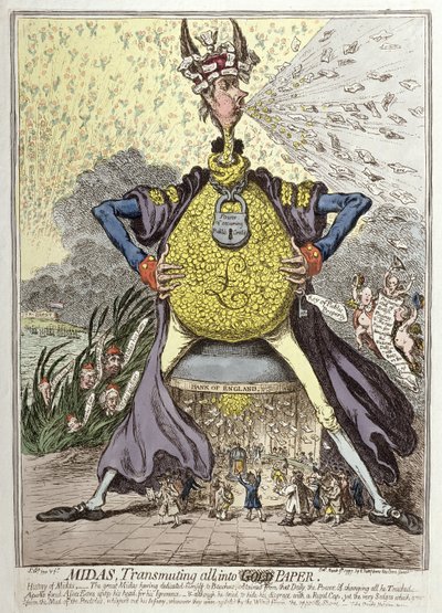 Midas Transmuting all into Gold Paper, published by Hannah Humphrey in 1797 by James Gillray