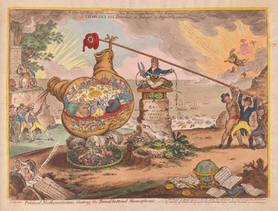 Political Mathematicians Shaking the Board bottomed Hemispheres, pub. 1807 by James Gillray