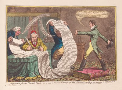 Preparing for the Grand Attack, or a Private Rehearsal of The ci-devant Ministry in Danger by James Gillray