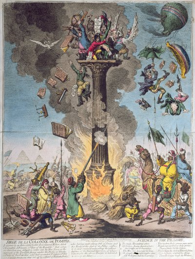 Siege de la Colonne de Pompee, or Science in the Pillory, published by H. Humphrey in 1799 by James Gillray