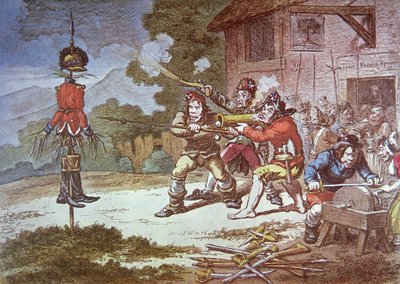 Society of United Irishmen in training against the British Army by James Gillray