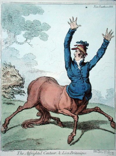 The Affrighted Centaur and the Lion Britanique, published by Hannah Humphrey in 1799 by James Gillray