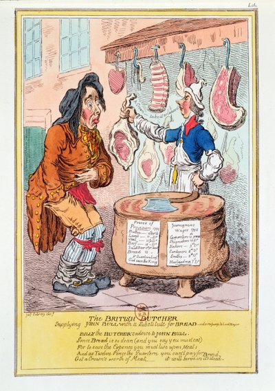 The British Butcher Supplying John Bull with a Substitute for Bread, 1795 by James Gillray