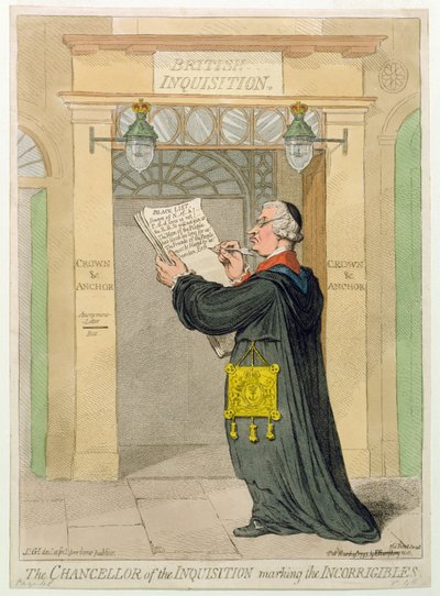 The Chancellor of the Inquisition marking the Incorrigibles, published by Hannah Humphrey in 1793 by James Gillray