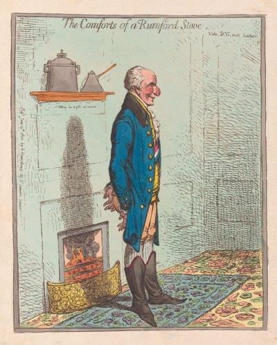 The Comforts of a Rumford Stove, pub 1800 by James Gillray