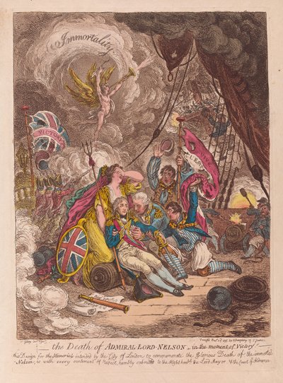 The Death of Admiral Lord Nelson, in the moment of Victory, pub. 1805 by James Gillray