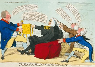 The Fall of the Wolsey of the Woolsack, published by Hannah Humphrey (hand-coloured etching) by James Gillray
