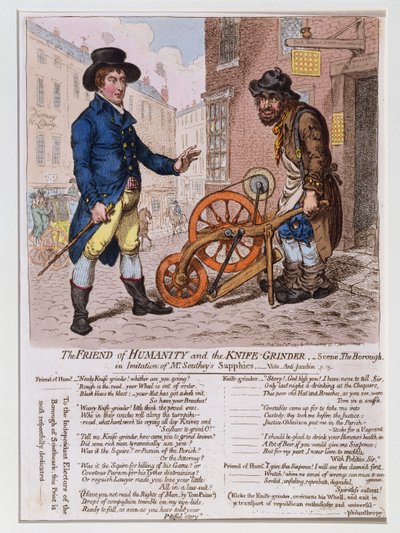 The Friend of Humanity and the Knife-Grinder, published by Hannah Humphrey in 1797 by James Gillray