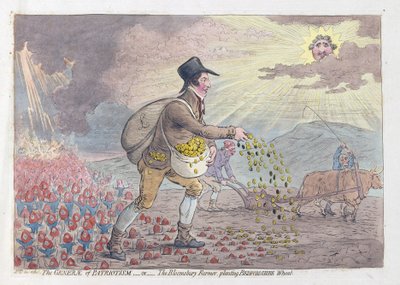 The Generae of Patriotism, or The Bloomsbury Farmer planting Bedfordshire Wheat by James Gillray