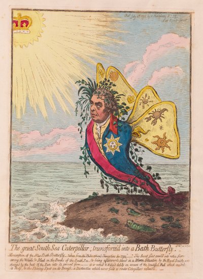 The Great South Sea Caterpillar, transformed into a Bath Butterfly, pub. 1792 by James Gillray