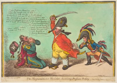 The Magnanimous-Minister, chastising Prussian-perfidy, pub. 1806 by James Gillray