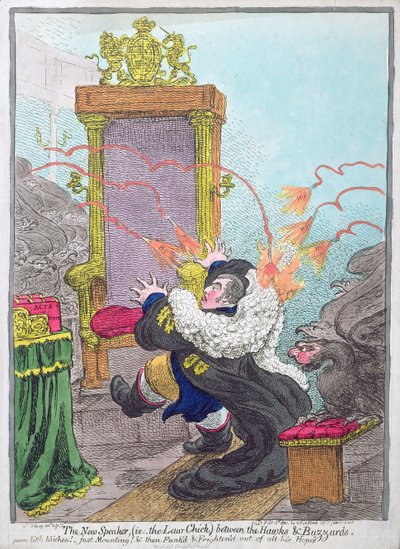 The New Speaker between the Hawks and the Buzzards, Published by Hannah Humphrey by James Gillray
