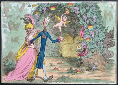 The Nuptial Bower with the Evil-One peeping at the Charms of Eden, published by Hannah Humphrey in 1797 by James Gillray