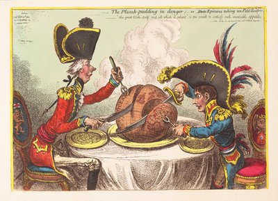 The Plum Pudding in danger or State Epicures taking un Petit Souper, pub. 1805 by James Gillray