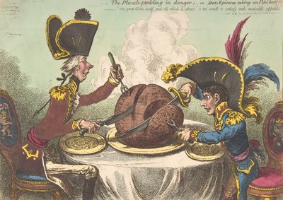 The Plumb-Pudding in Danger, or State Epicures Taking un Petit Souper, February 26, 1805 by James Gillray