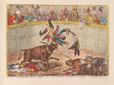 The Spanish Bull Fight or the Corsican Matador in Danger, pub. 1805 by James Gillray