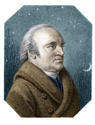 Portrait of William Herschel on a Starry Sky Background - from a Copper Engraving by James Godby by James Godby