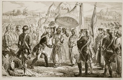 The meeting of Lord Clive with Meer Jaffier, after the Battle of Plassey, engraved by Thomas Williams by James Godwin