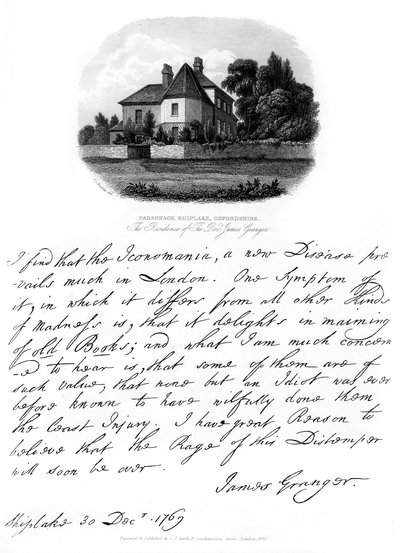 A letter from Reverend James Granger, and a view of his residence at Shiplake by James Granger