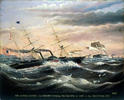 US Japan Fleet, Commodore Perry carrying The Gospel of God to the Heathen, 1853 by James Guy Evans