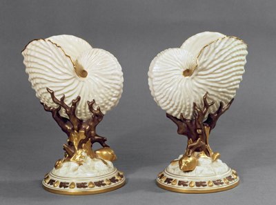 Pair of Worcester Vases Shaped as Nautilus Shells, 1880 by James Hadley