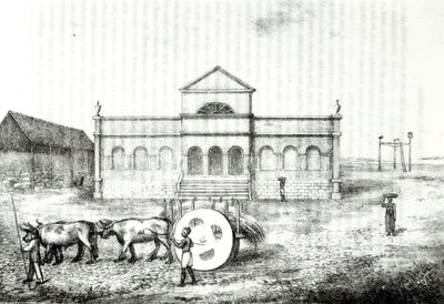 The Rio Exchange, a Public Trapiche, a Grass Wagon and the Gallows, illustration from 