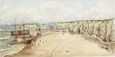 Brig aground at Marsden Rock by James Henry Cleet