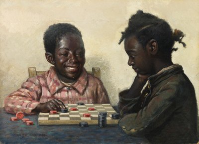 Untitled Two Children Playing Checkers by James Henry Moser