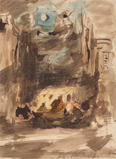 A Street at Night with Figures at a Stall by James Holland