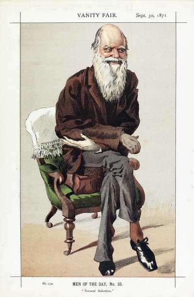 Charles Darwin, Men of the Day, No. 33, Natural Selection, from Vanity Fair, pub. 1871 by James Jacques Joseph Tissot