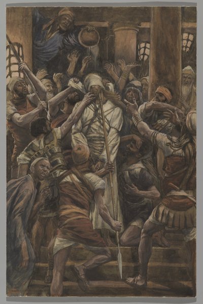 Maltreatments in the House of Caiaphas, illustration from The Life of Our Lord Jesus Christ by James Jacques Joseph Tissot