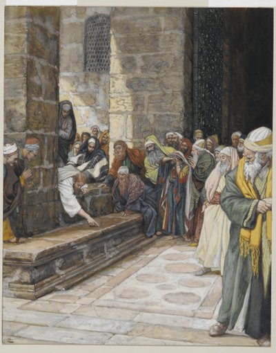The Adulterous Woman - Christ Writing upon the Ground, illustration from The Life of Our Lord Jesus Christ by James Jacques Joseph Tissot
