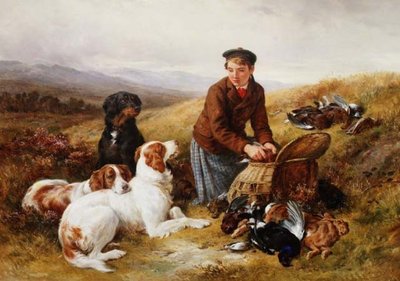 A Young Gillie With Setters and Dead Game by James Jnr Hardy