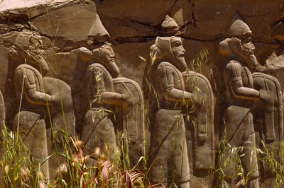 Bas relief of ancient Persian warriors at the entrance to Persepolis. Persepolis, Iran by James L Stanfield