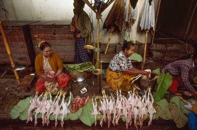 Food Vendors with Faces Decorated with Thanaka, Powdered Tree Bark, Taunggyi, Burma by James L Stanfield