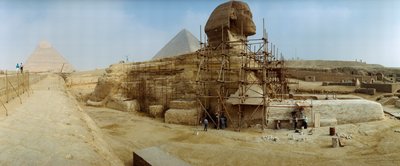 Panorama of restorers work to rebuild the base of Egypt