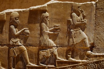 Relief sculpture of men carrying offerings on the walls of Persepolis. Persepolis, Iran. by James L Stanfield