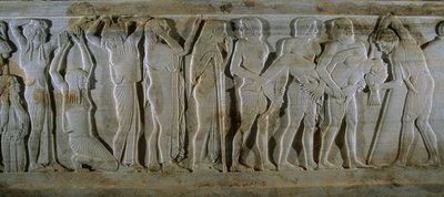 Sixth century B.C. stone sarcophagus from Turkey depicts a Trojan scene by James L Stanfield