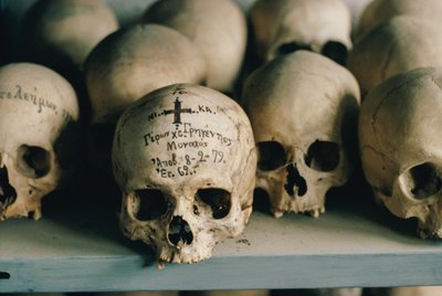 The inscribed skull of a priest at St. Anne