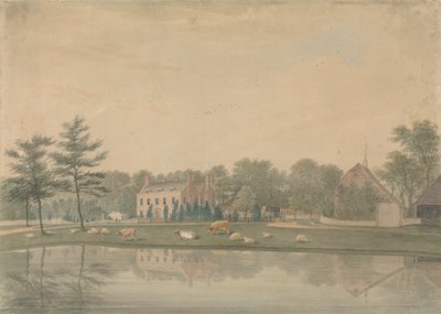 North East View of a House at Ringmer with Cattle and Sheep by a Pond by James Lambert  of Lewes