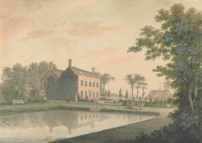 South View of a House at Ringmer with Gardeners at Work by James Lambert  of Lewes