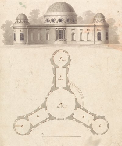 Early State, with Revisions, of Design 23, Plate 25 of A Collection of Designs for Rural Retreats by James Malton