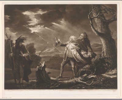 David Garrick as King Lear with the Earl of Kent and Edgar Disguised as Tom in a Stormy Landscape by James McArdell