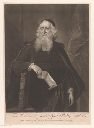 Portrait of Aaron Hart, The Most Learned Aaron Hart Rabby Aged 81 by James McArdell