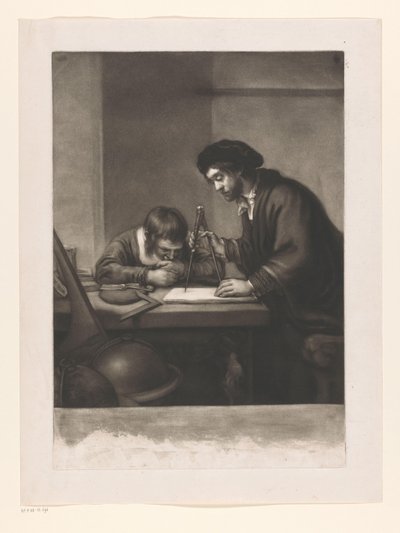Standing Man with Compasses and Boy Seated at a Table by James McArdell