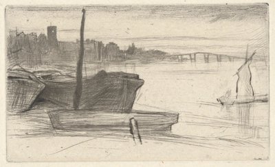 Chelsea Bridge and Church, from the Thames Set (A Series of Sixteen Etchings of Scenes on the Thames and Other Subjects) by James Abbott McNeill Whistler