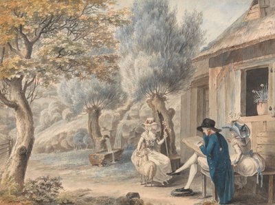 The Artist Sketching Mlle. de St. Legier as a Shepherdess by James Moore