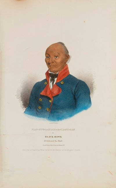 MAC-CUT-I-MISH-E-CA-CU-CAC or Black Hawk; A Celebrated Sac Chief, from The Aboriginal Portfolio by James Otto Lewis