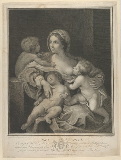 Charity Seated Nursing an Infant, Another Sleeping on Her Lap and a Third Talking to Her by James Parker